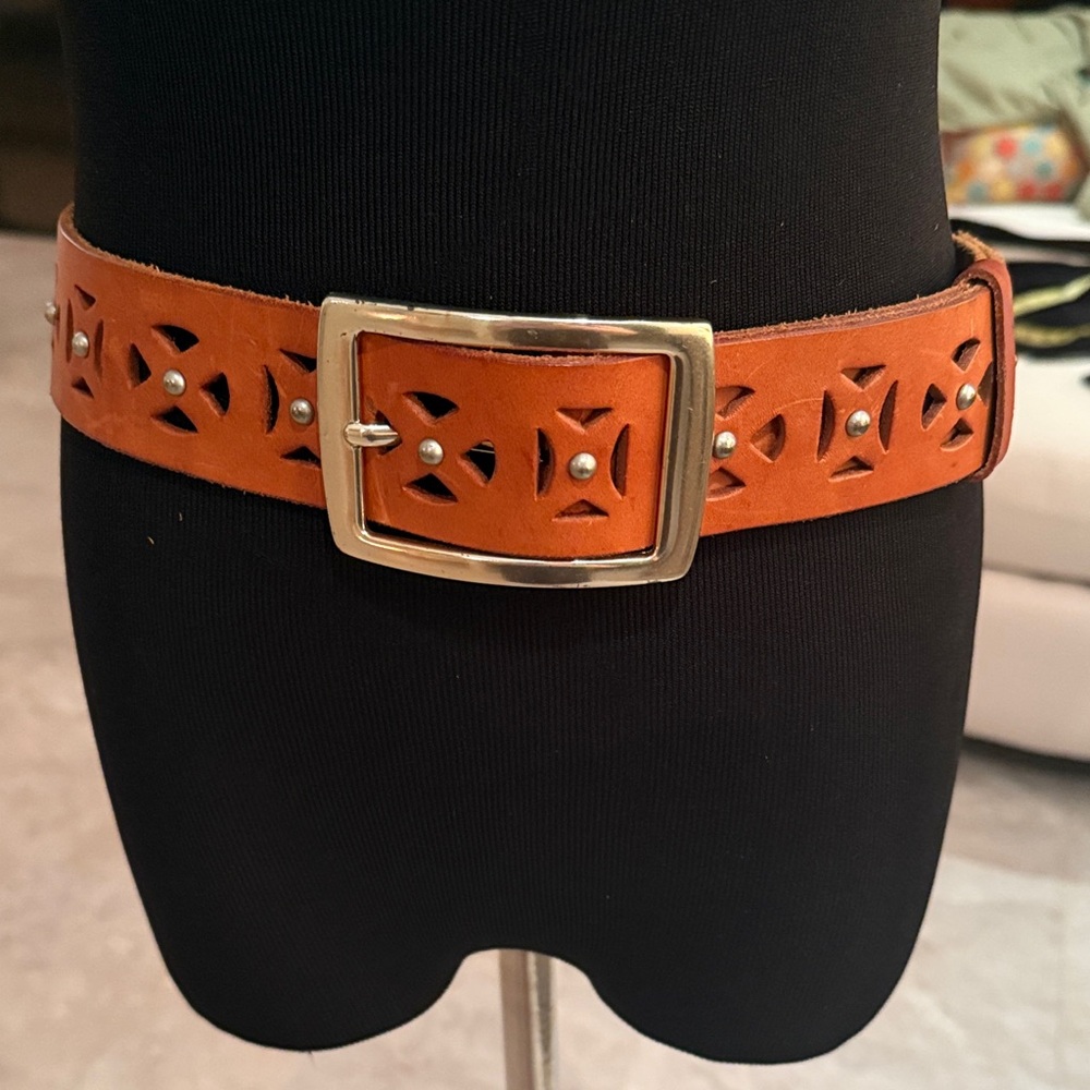 Brown Leather Studded Belt One Size